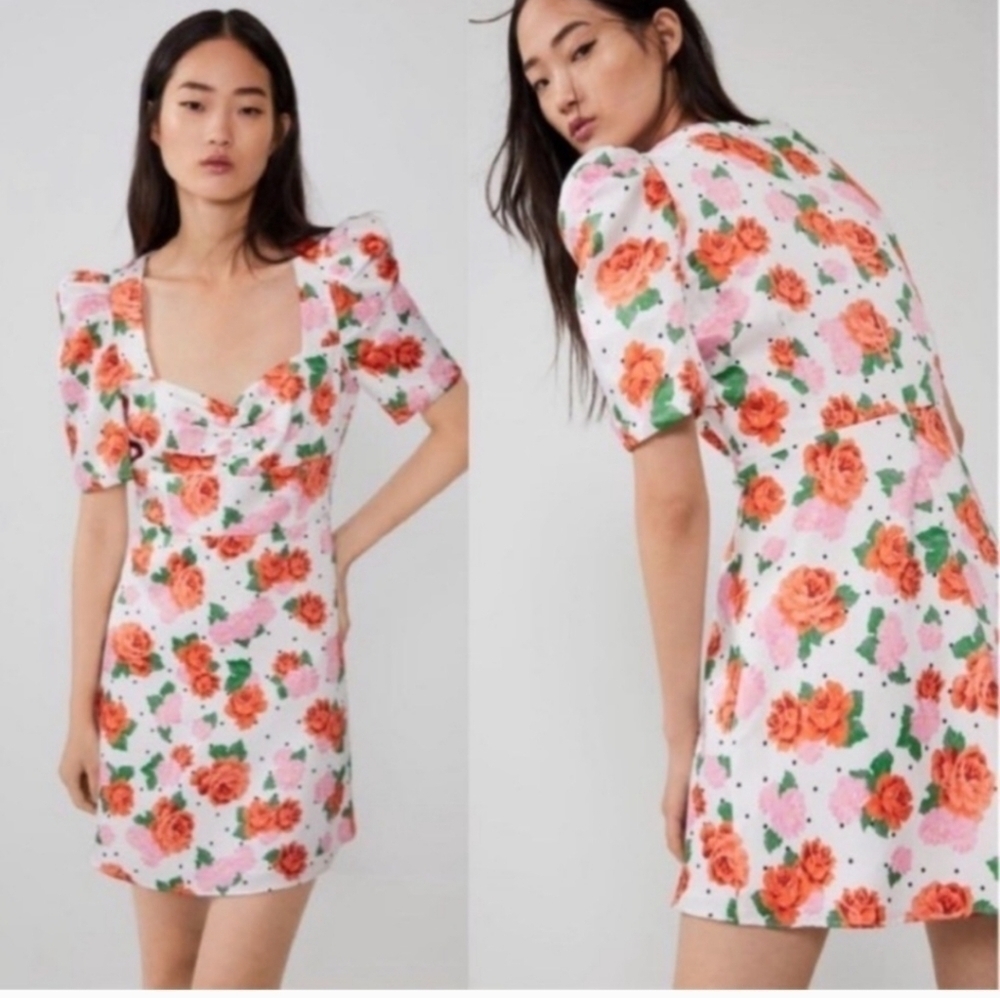 Zara Blogger Favorite Puff Sleeve Floral DRESS NWOT Small